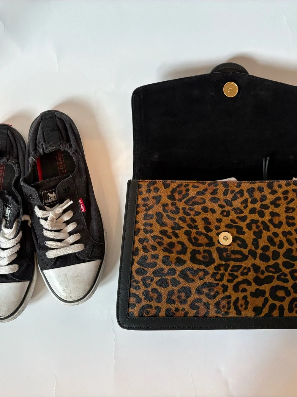 Italian Leather & Leopard Calf Hair Shoulder Bag with Gold Chain